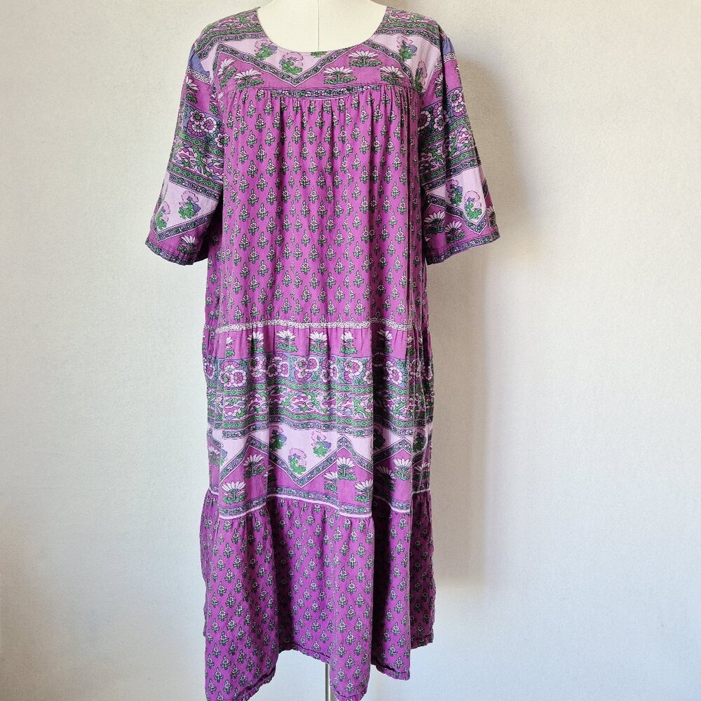 The Vermont Country Store Cotton Tiered Lounger House Dress Short Sleeve - Picture 2 of 11